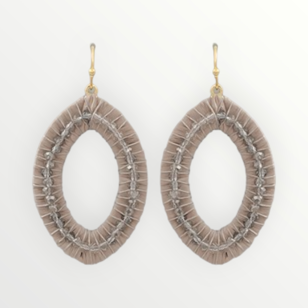 Grey Raffia Oval Drop Earrings-Earrings-LouisGeorge Boutique-LouisGeorge Boutique, Women’s Fashion Boutique Located in Trussville, Alabama