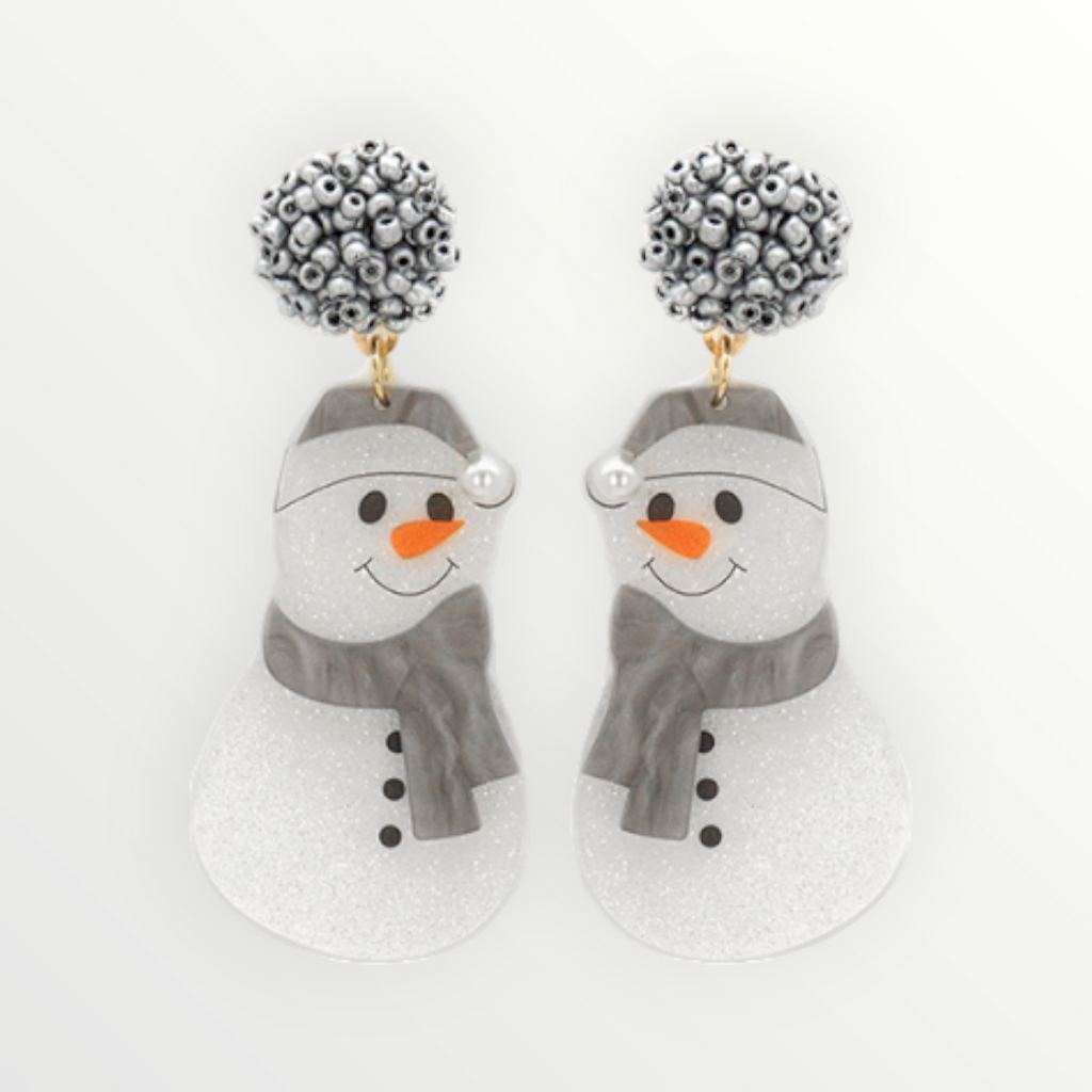 Beaded Pom Snowman Earrings-Earrings-LouisGeorge Boutique-LouisGeorge Boutique, Women’s Fashion Boutique Located in Trussville, Alabama