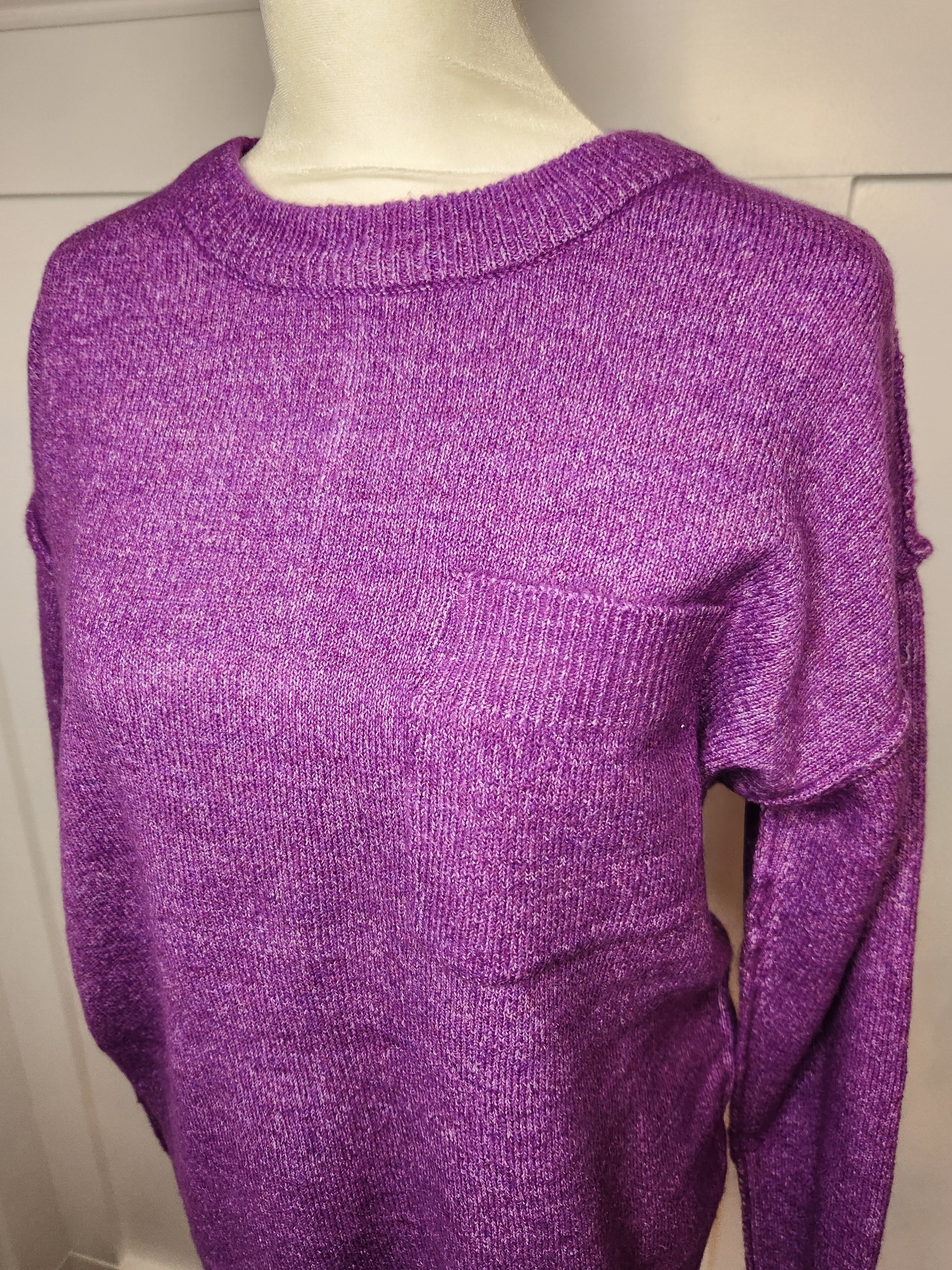 Hi-Low Hem Pocket Round Neck Sweater - Heather Violet - Plus/Regular-Tee-LouisGeorge Boutique-LouisGeorge Boutique, Women’s Fashion Boutique Located in Trussville, Alabama