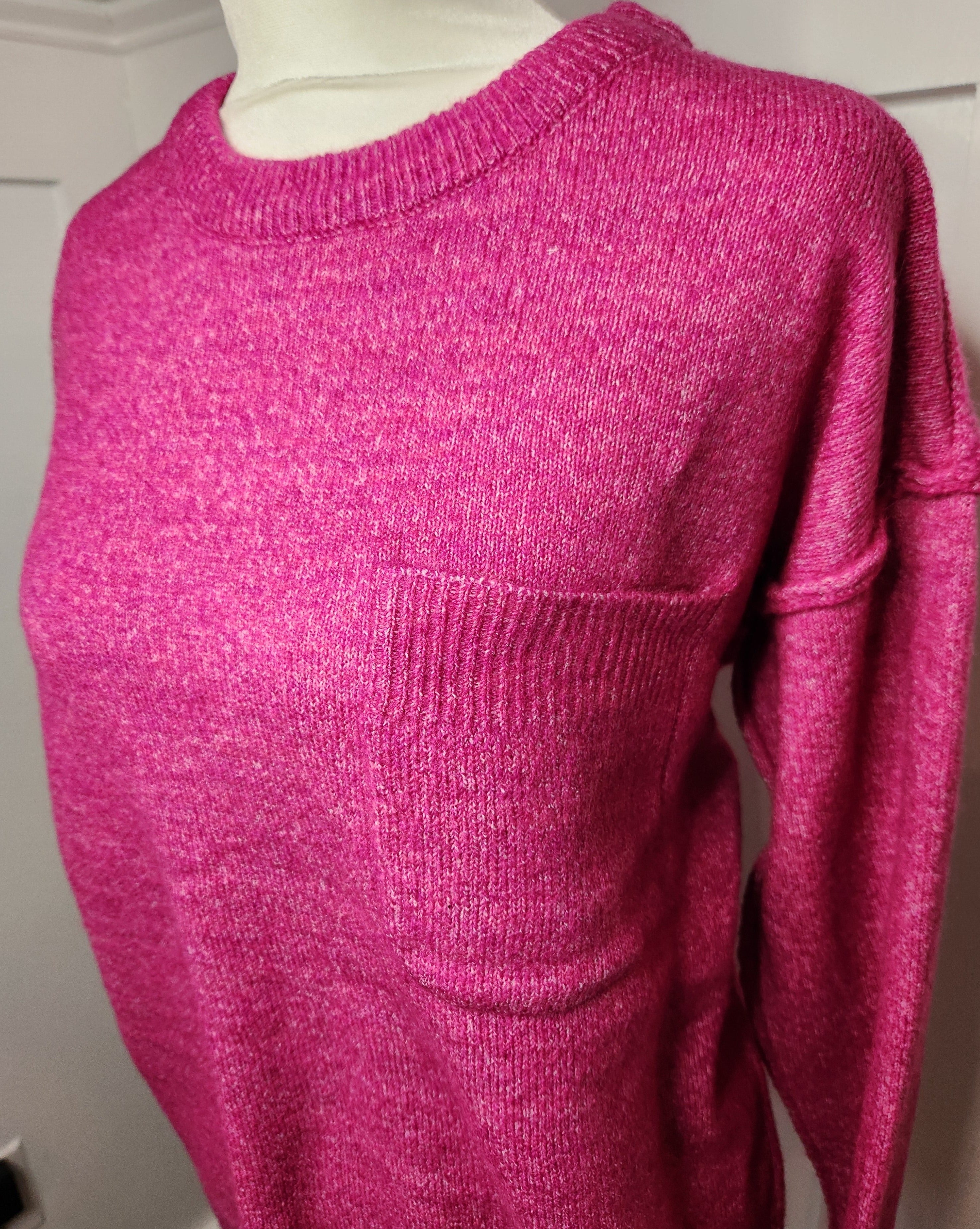 Hi-Low Hem Pocket Round Neck Sweater - Heather Magenta - Plus/Regular-Tee-LouisGeorge Boutique-LouisGeorge Boutique, Women’s Fashion Boutique Located in Trussville, Alabama