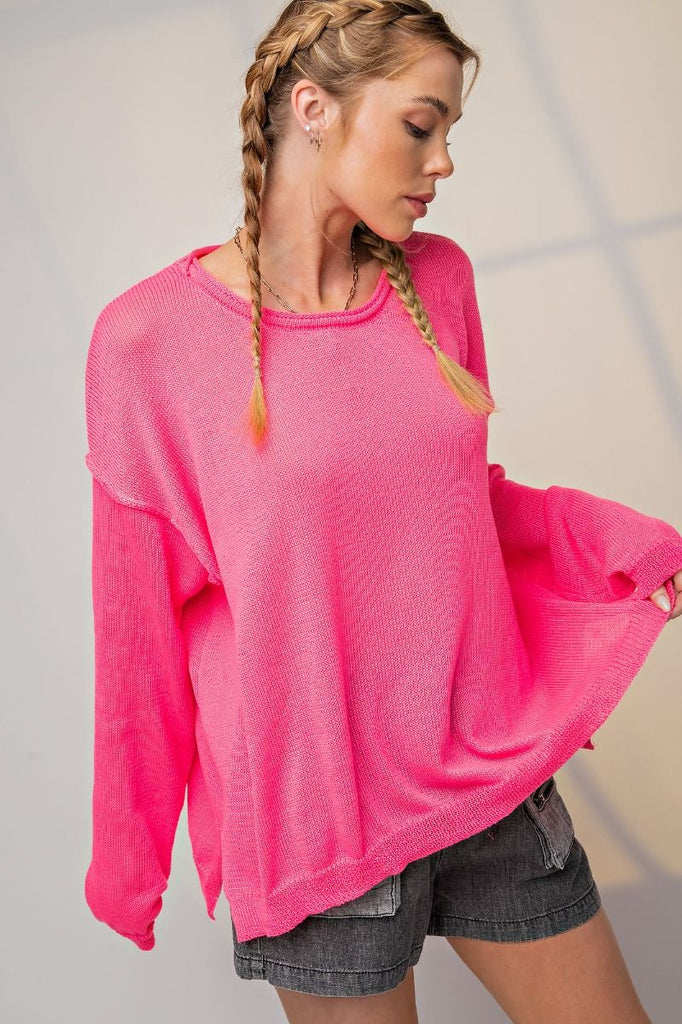 Hot Pink Lightweight Summer Sweater-Apparel-Easel-LouisGeorge Boutique, Women’s Fashion Boutique Located in Trussville, Alabama