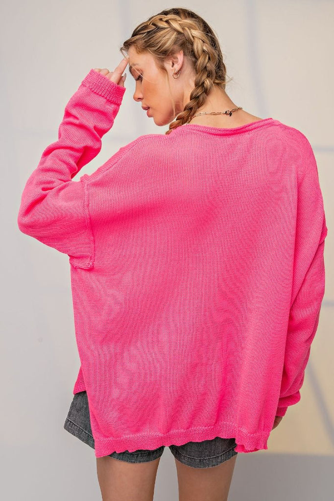 Hot Pink Lightweight Summer Sweater-Apparel-Easel-LouisGeorge Boutique, Women’s Fashion Boutique Located in Trussville, Alabama