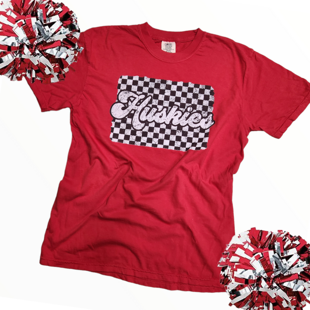 Huskies Checkered Gameday Tee - Comfort Colors - Red-Apparel-LouisGeorge Boutique-LouisGeorge Boutique, Women’s Fashion Boutique Located in Trussville, Alabama