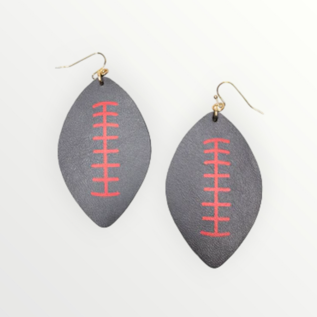 Red & Grey Football Earrings-Earrings-LouisGeorge Boutique-LouisGeorge Boutique, Women’s Fashion Boutique Located in Trussville, Alabama