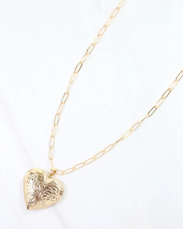 Savina Heart Locket Necklace Gold-Necklaces-Caroline Hill-LouisGeorge Boutique, Women’s Fashion Boutique Located in Trussville, Alabama