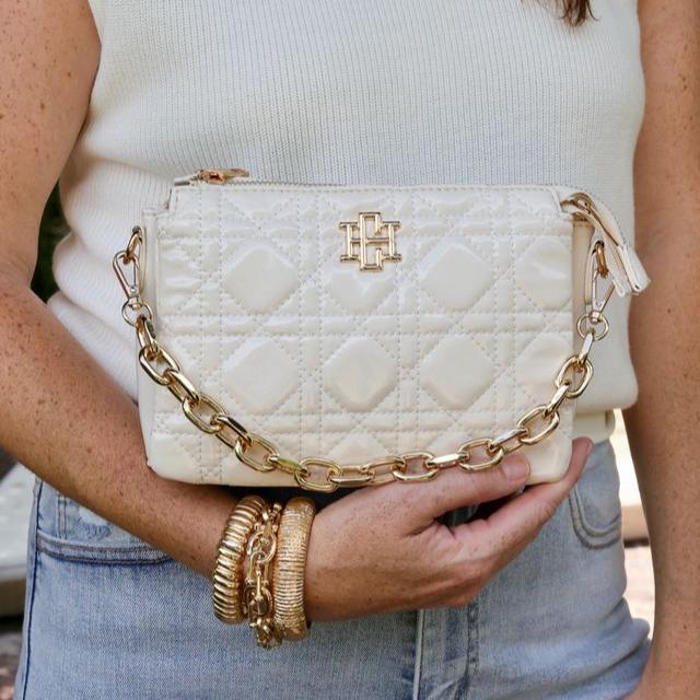 Jace Quilted Crossbody - Ivory Patent | LouisGeorge Boutique