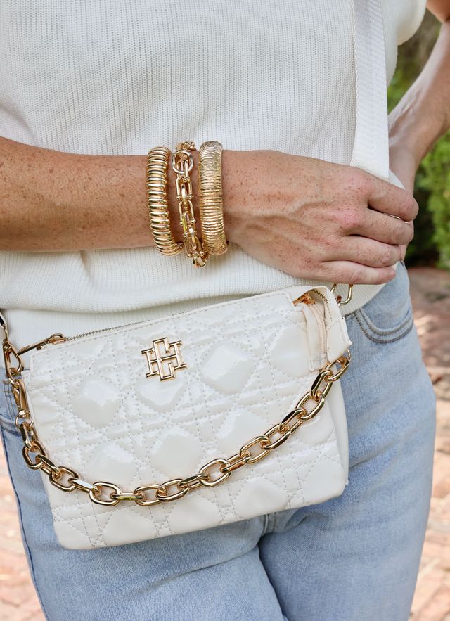Jace Quilted Crossbody - Ivory Patent | LouisGeorge Boutique