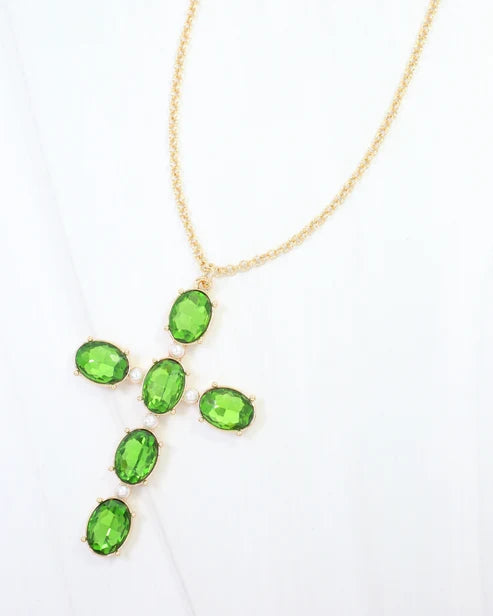 Gregory Glass Stone Cross Necklace Emerald-Necklaces-LouisGeorge Boutique-LouisGeorge Boutique, Women’s Fashion Boutique Located in Trussville, Alabama