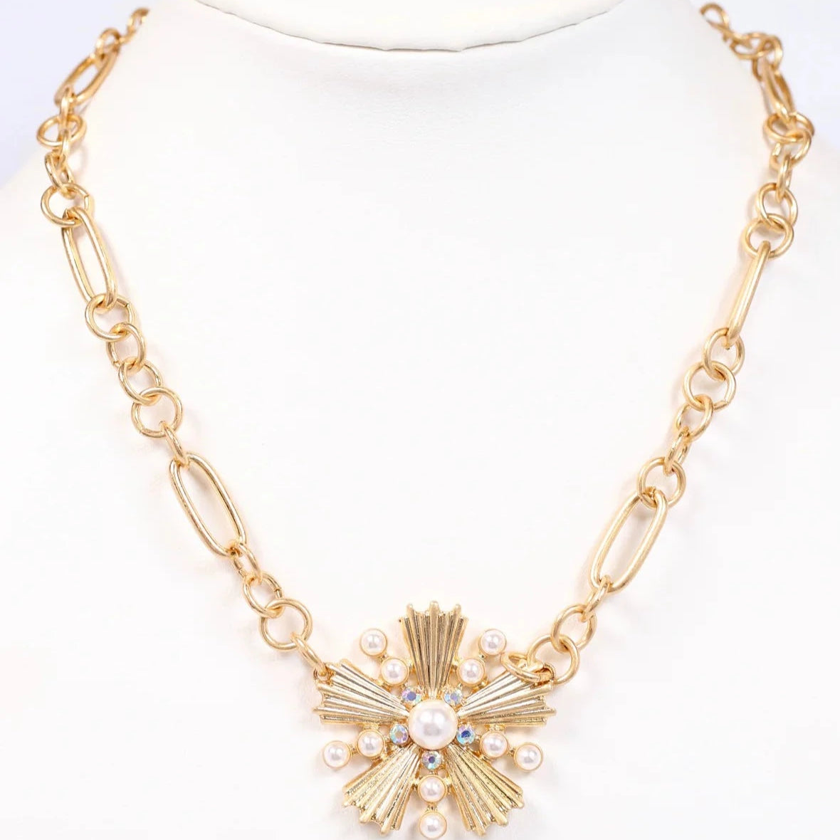 Kensington Embellished Metal Necklace Gold-Necklaces-Caroline Hill-LouisGeorge Boutique, Women’s Fashion Boutique Located in Trussville, Alabama