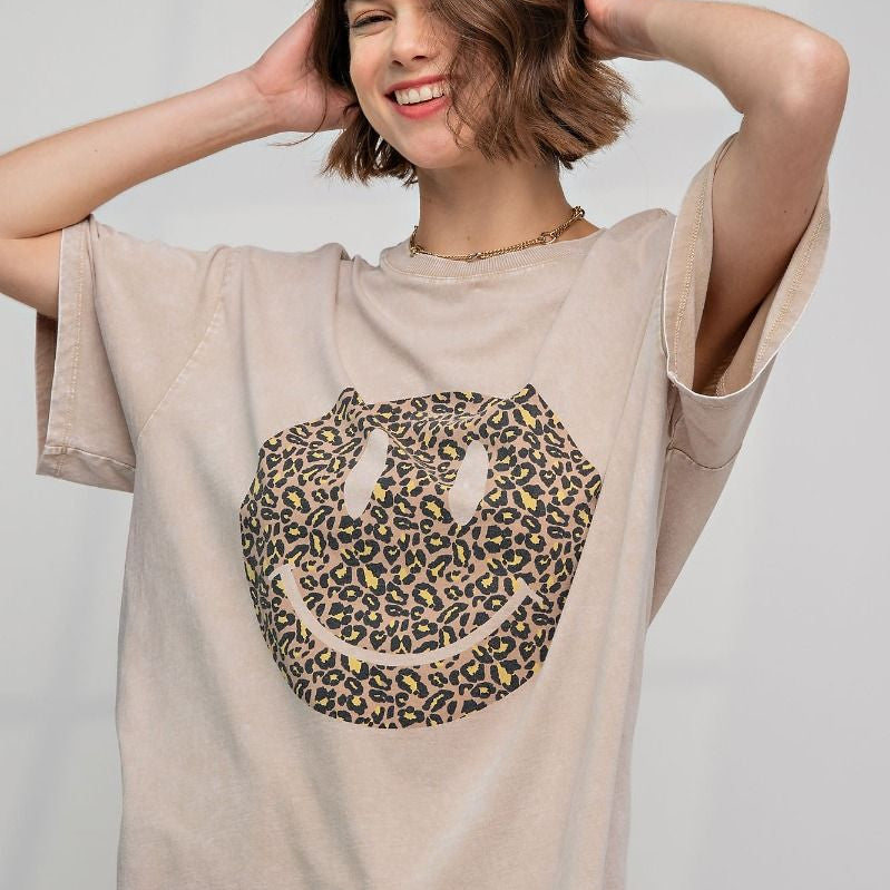 Always Happy Mineral Washed Tee - Plus/Regular - Khaki-Graphic Tee-Easel-LouisGeorge Boutique, Women’s Fashion Boutique Located in Trussville, Alabama