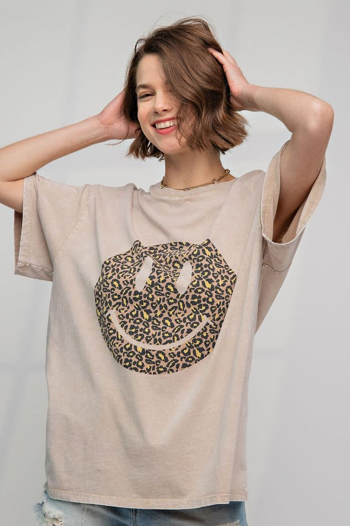 Always Happy Mineral Washed Tee - Plus/Regular - Khaki-Graphic Tee-Easel-LouisGeorge Boutique, Women’s Fashion Boutique Located in Trussville, Alabama