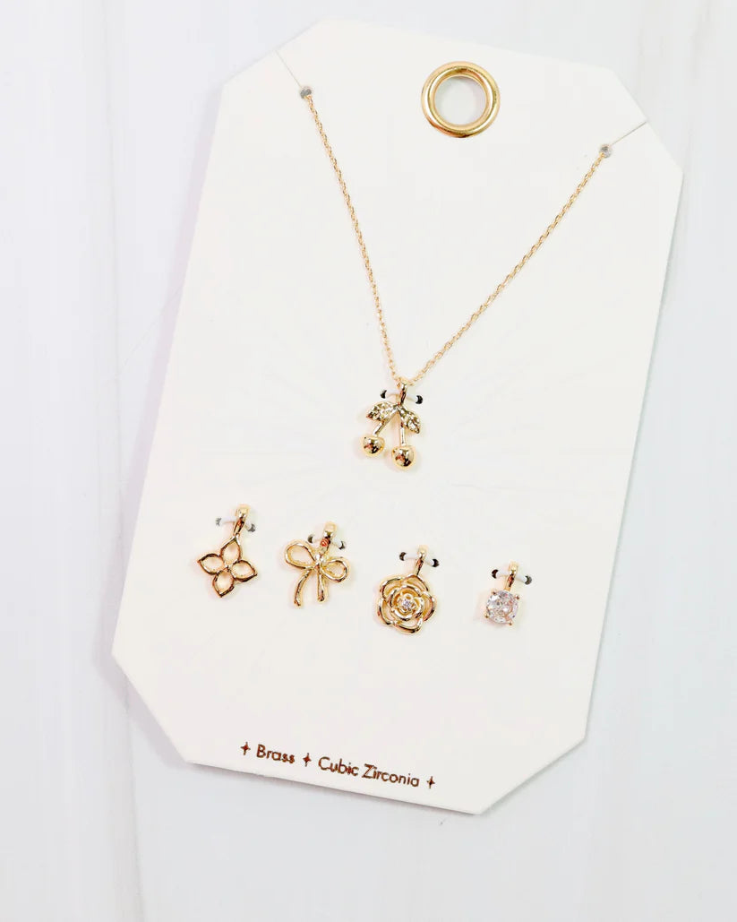 Cherry on Top Charm Necklace Set Gold-Necklaces-Caroline Hill-LouisGeorge Boutique, Women’s Fashion Boutique Located in Trussville, Alabama