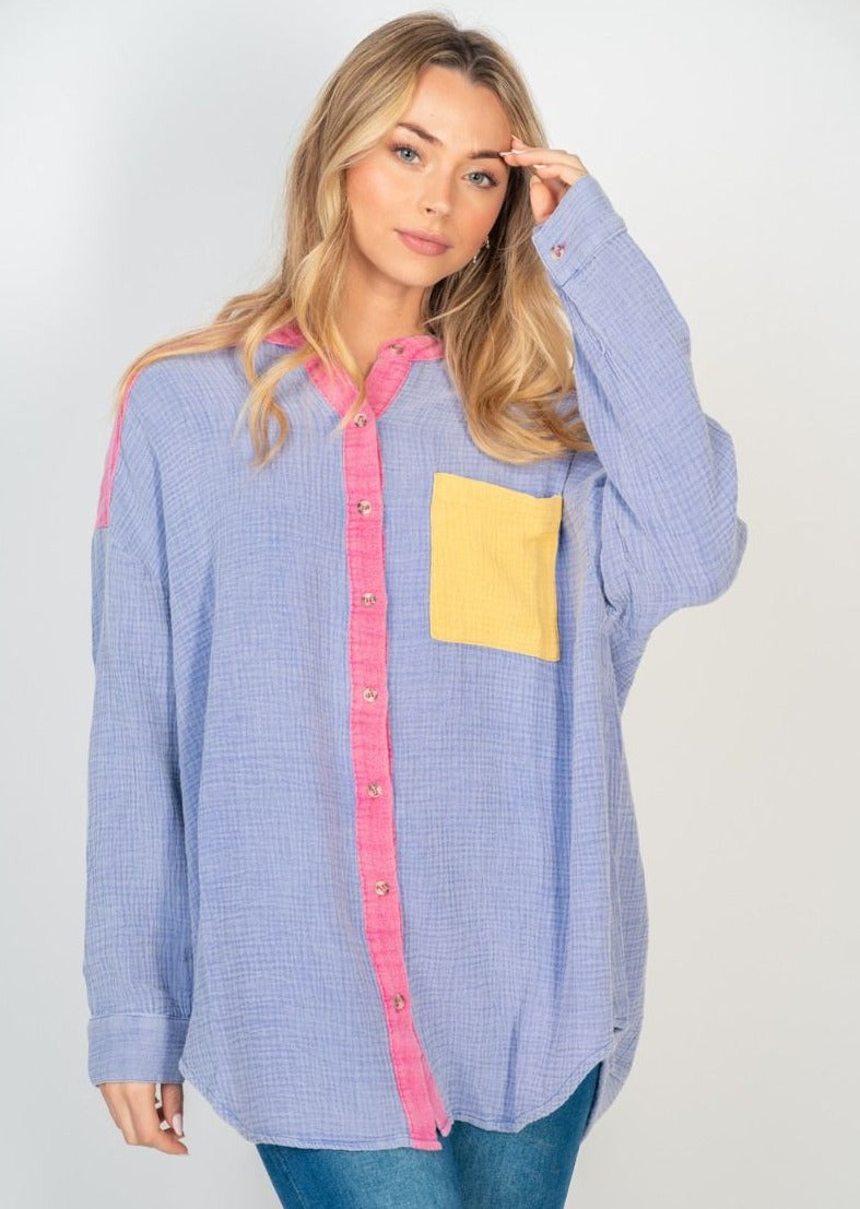 Lavendar Color Block Gauze Top by White Birch - Lavendar - Plus/Regular-Sweater-White Birch-LouisGeorge Boutique, Women’s Fashion Boutique Located in Trussville, Alabama