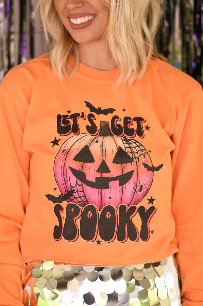 Let's Get Spooky Comfort Colors Long Sleeve Tee - Orange-Apparel-LouisGeorge Boutique-LouisGeorge Boutique, Women’s Fashion Boutique Located in Trussville, Alabama