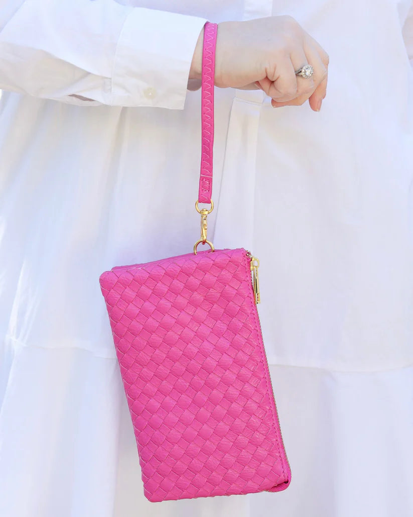 Liz Crossbody Bag Woven Hot Pink-Crossbody-Caroline Hill-LouisGeorge Boutique, Women’s Fashion Boutique Located in Trussville, Alabama