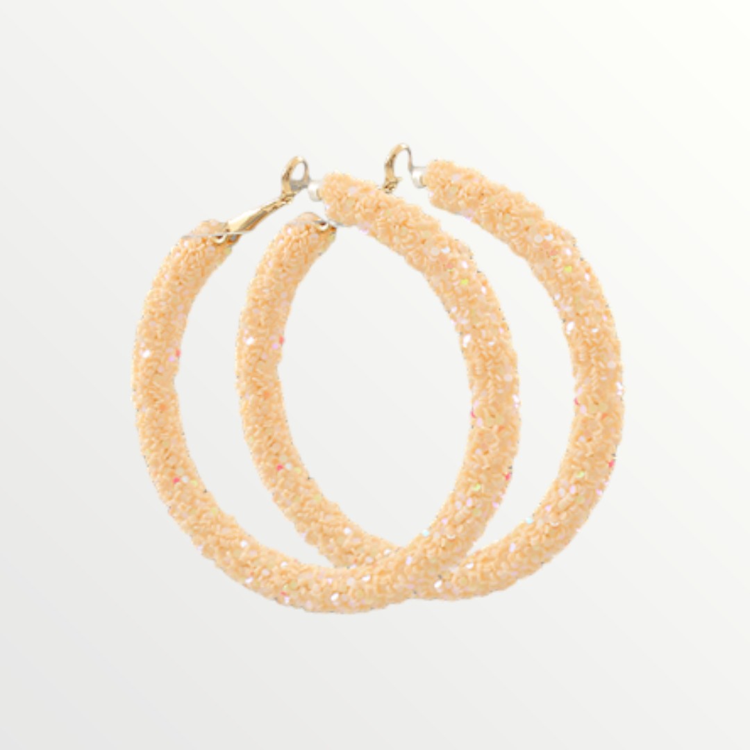 Light Peach Glitter Hoops-Earrings-LouisGeorge Boutique-LouisGeorge Boutique, Women’s Fashion Boutique Located in Trussville, Alabama