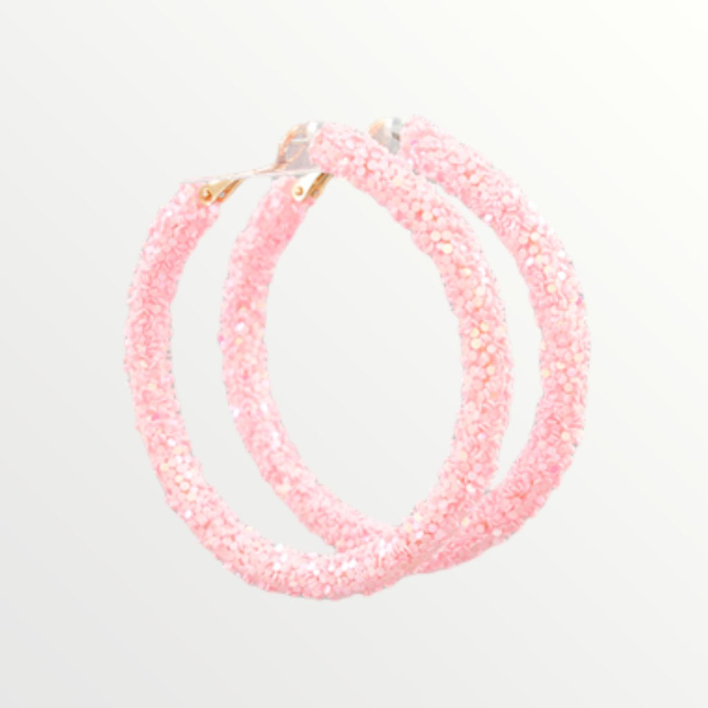 Light Pink Glitter Hoops-Earrings-LouisGeorge Boutique-LouisGeorge Boutique, Women’s Fashion Boutique Located in Trussville, Alabama