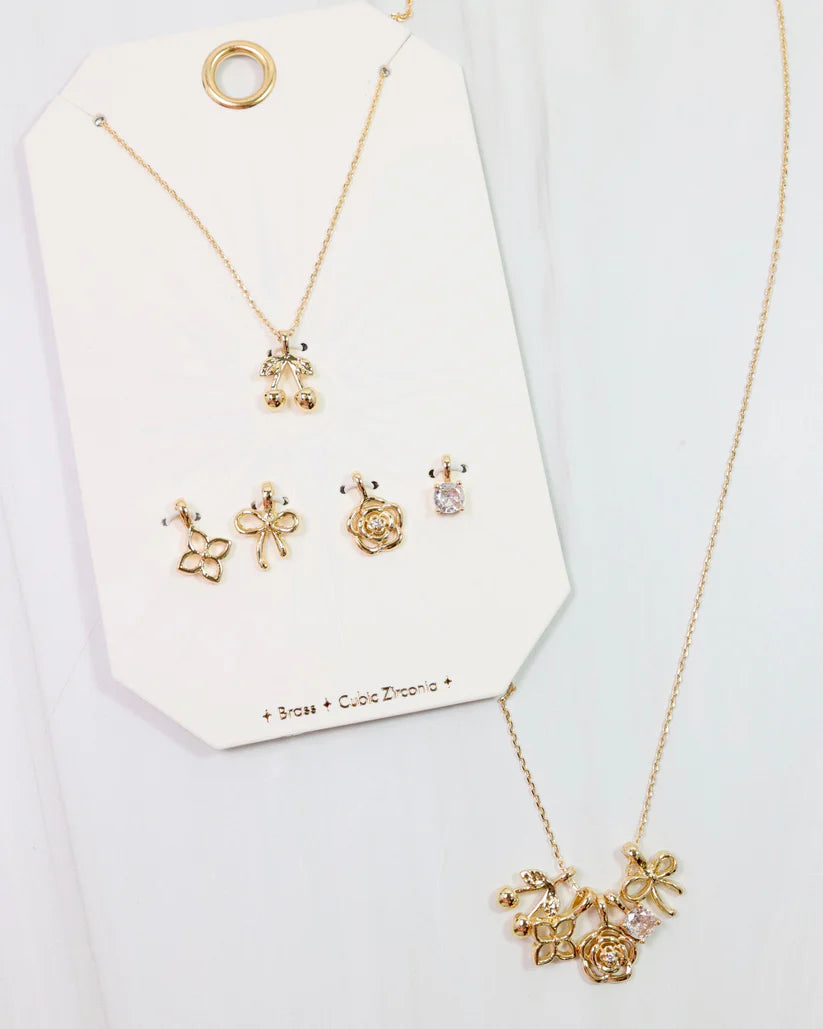 Cherry on Top Charm Necklace Set Gold-Necklaces-Caroline Hill-LouisGeorge Boutique, Women’s Fashion Boutique Located in Trussville, Alabama