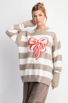 Striped Ribbon Knit Sweater by Easel - Mushroom-Apparel-Easel-LouisGeorge Boutique, Women’s Fashion Boutique Located in Trussville, Alabama