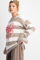 Striped Ribbon Knit Sweater by Easel - Mushroom-Apparel-Easel-LouisGeorge Boutique, Women’s Fashion Boutique Located in Trussville, Alabama