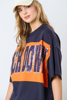 Navy & Orange Sequin Touch Down Oversized Tee-Apparel-Fantastic Fawn-LouisGeorge Boutique, Women’s Fashion Boutique Located in Trussville, Alabama