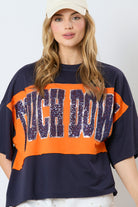 Navy & Orange Sequin Touch Down Oversized Tee-Apparel-Fantastic Fawn-LouisGeorge Boutique, Women’s Fashion Boutique Located in Trussville, Alabama