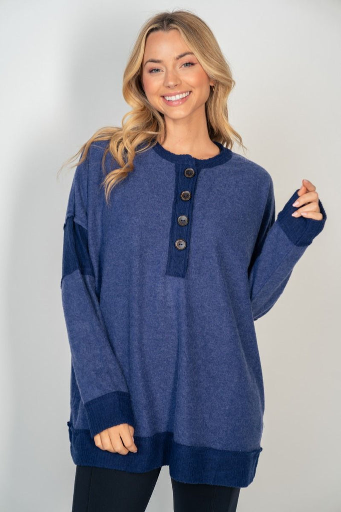 Ultra Soft Brushed Pullover - Navy - Plus/Regular-Sweater-White Birch-LouisGeorge Boutique, Women’s Fashion Boutique Located in Trussville, Alabama