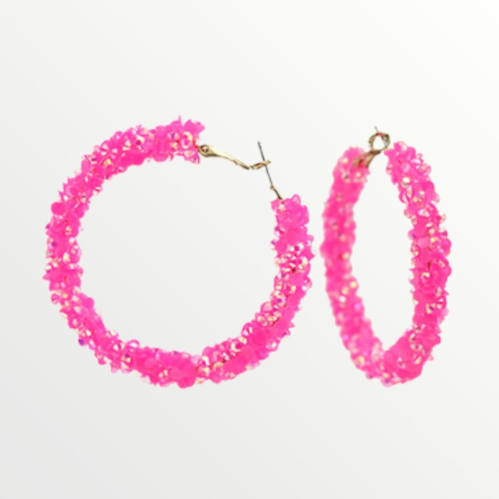 Hot Pink Glitter Hoops-Earrings-LouisGeorge Boutique-LouisGeorge Boutique, Women’s Fashion Boutique Located in Trussville, Alabama