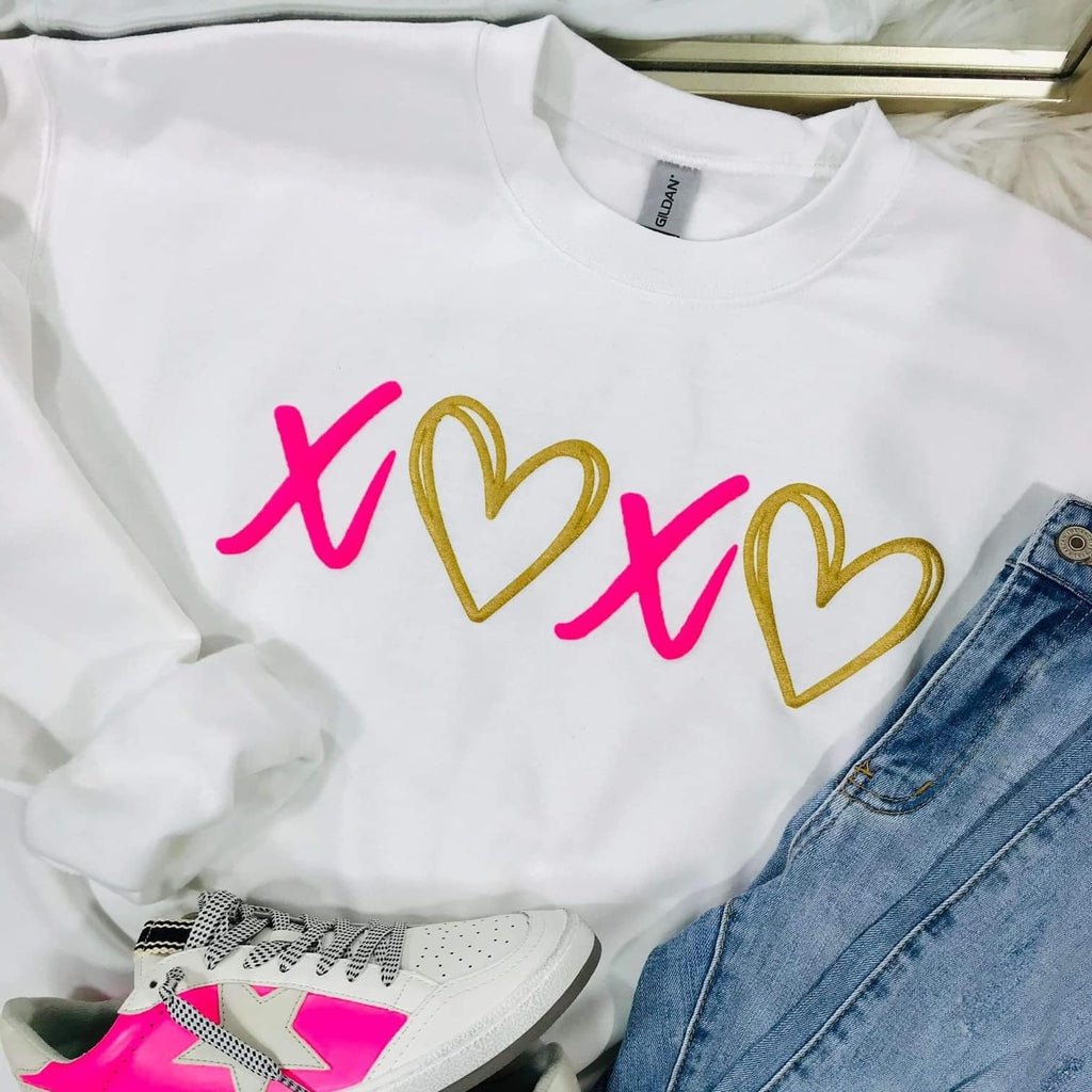 XOXO Valentines Sweatshirt - White - Plus/Regular-Graphic Sweatshirt-LouisGeorge Boutique-LouisGeorge Boutique, Women’s Fashion Boutique Located in Trussville, Alabama