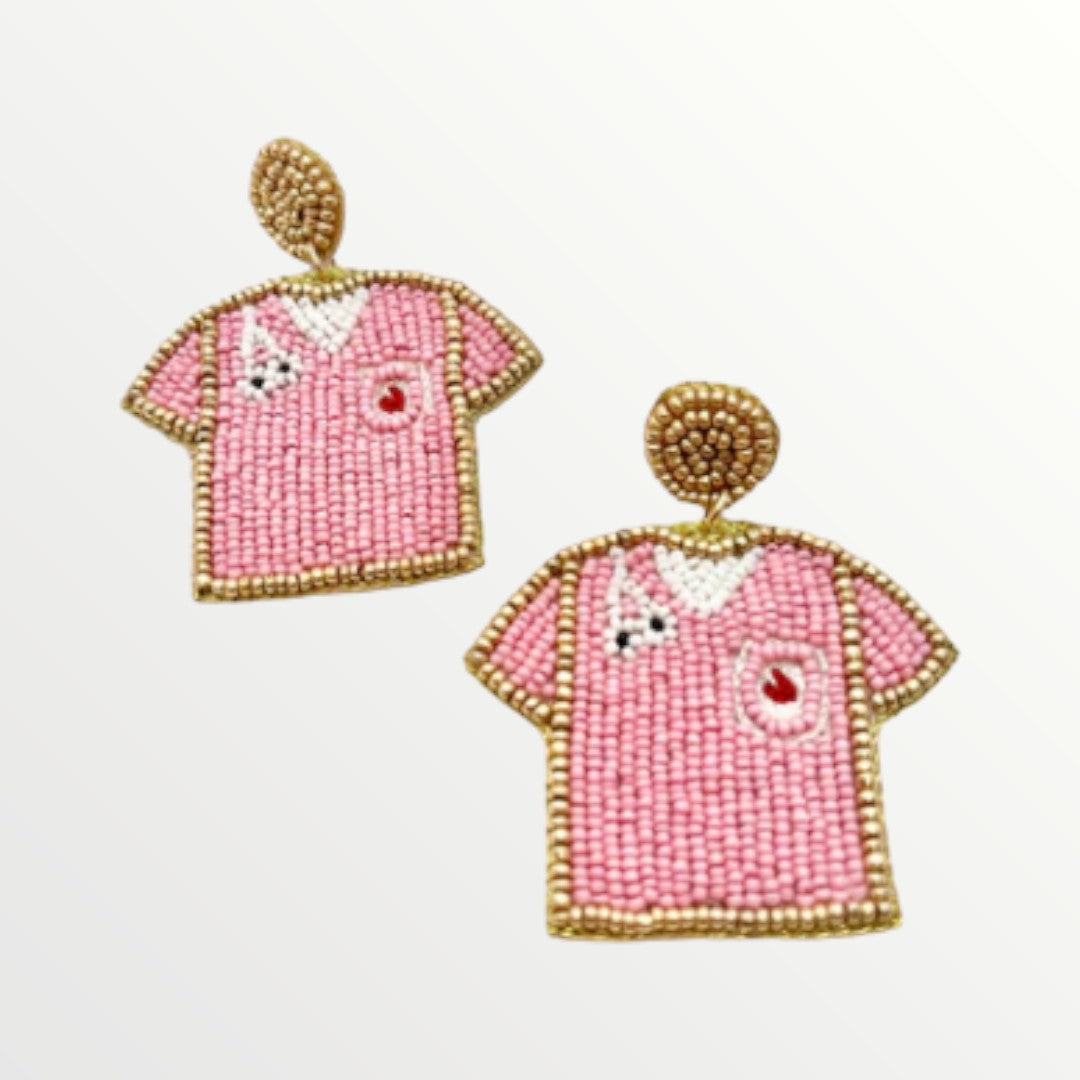 Pink Scrubs Nurse Beaded Earrings-Earrings-LouisGeorge Boutique-LouisGeorge Boutique, Women’s Fashion Boutique Located in Trussville, Alabama