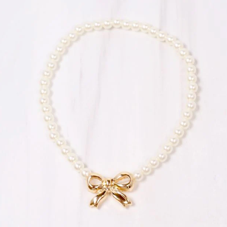 Caroline Pearl Bracelet with Bow-Bracelet-Caroline Hill-LouisGeorge Boutique, Women’s Fashion Boutique Located in Trussville, Alabama