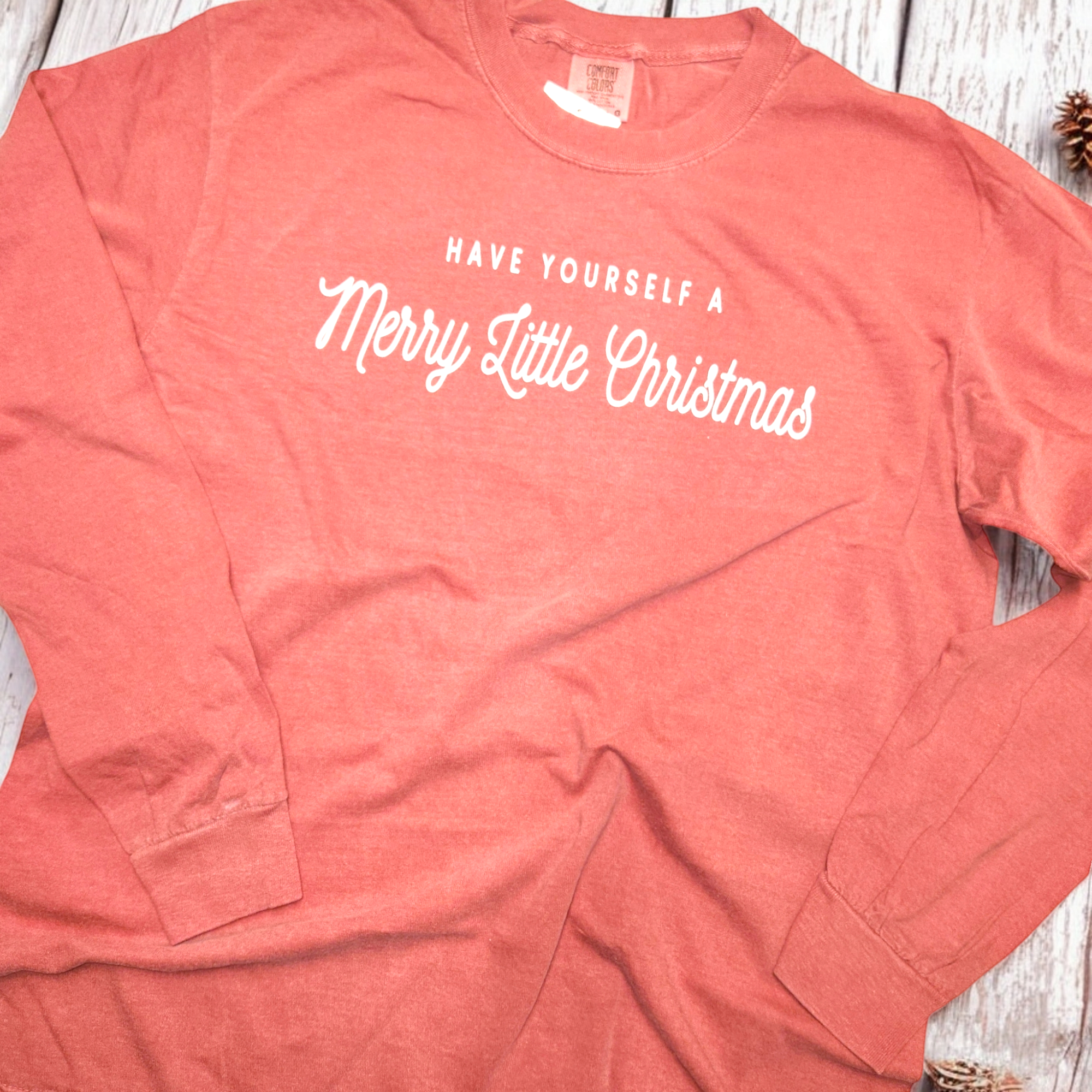 Have Yourself a Merry Little Christmas Tee Comfort Colors Long Sleeve - Crimson - Plus/Regular-Graphic Tee-LouisGeorge Boutique-LouisGeorge Boutique, Women’s Fashion Boutique Located in Trussville, Alabama