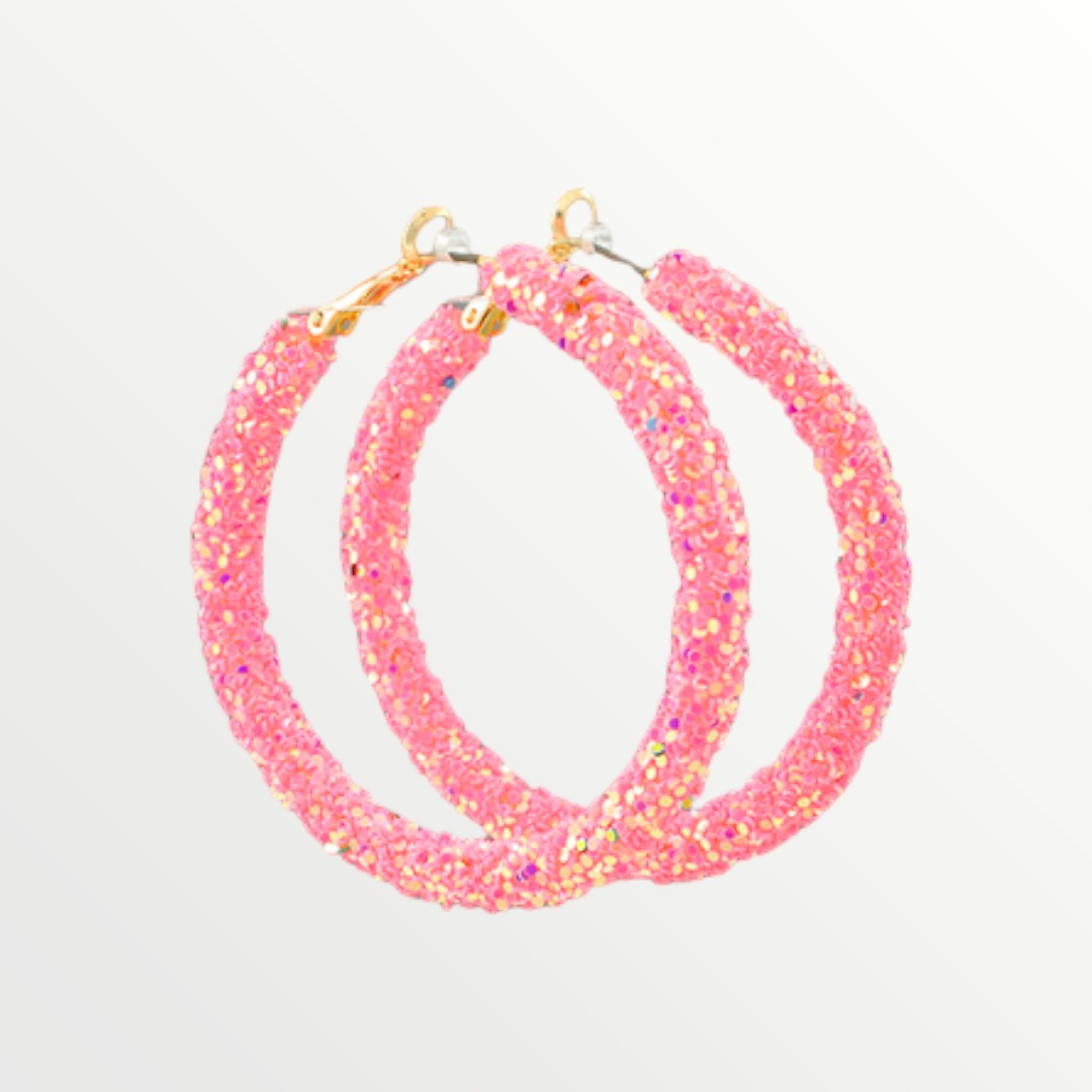 Pink Glitter Hoops-Earrings-LouisGeorge Boutique-LouisGeorge Boutique, Women’s Fashion Boutique Located in Trussville, Alabama