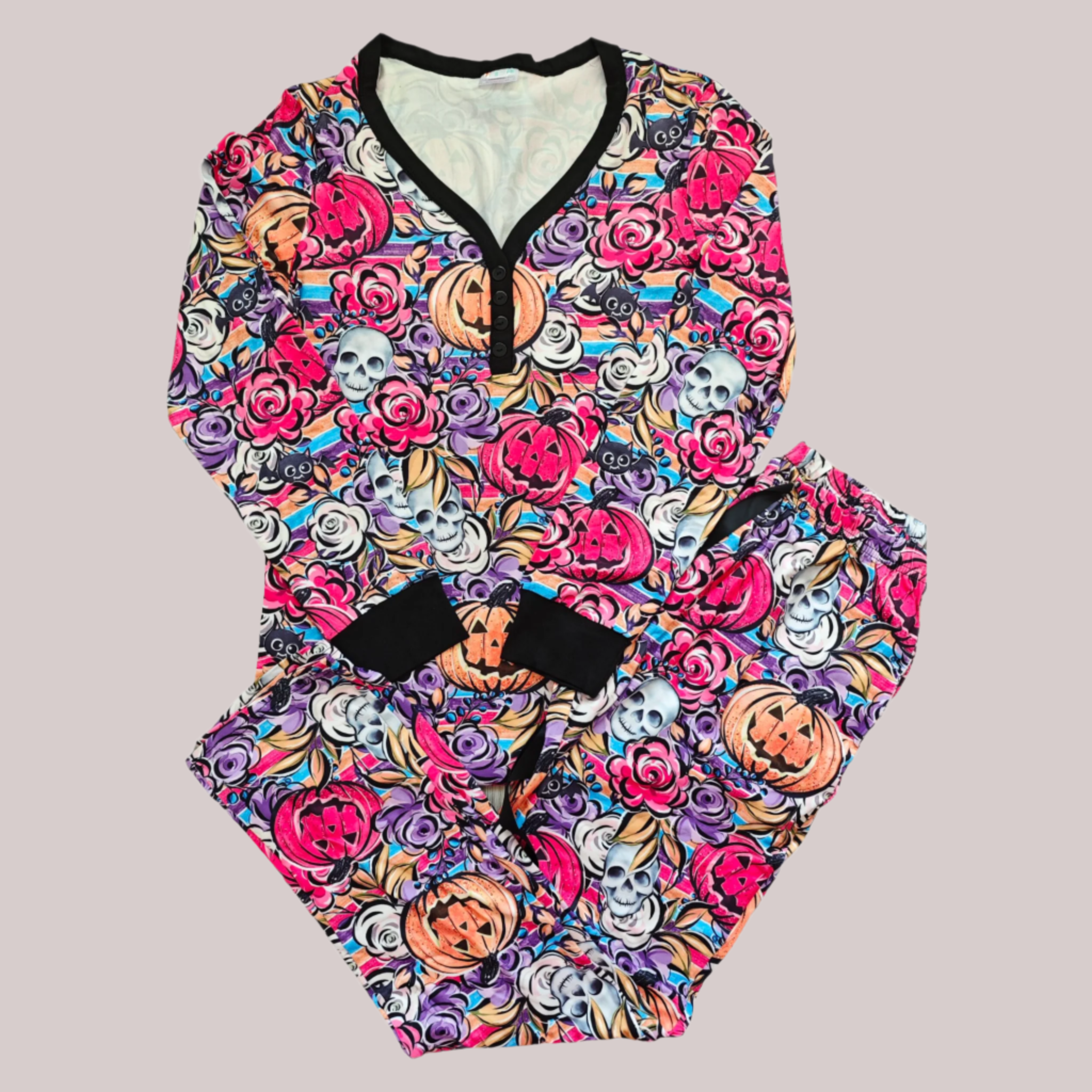 Halloween Floral Pumpkin Long-sleeve Pajama Set-Pajamas-LouisGeorge Boutique-LouisGeorge Boutique, Women’s Fashion Boutique Located in Trussville, Alabama