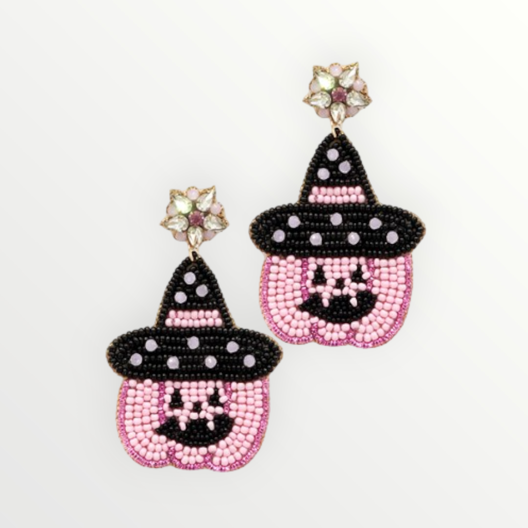 Pink Jack-o-lantern Beaded Earrings-Earrings-LouisGeorge Boutique-LouisGeorge Boutique, Women’s Fashion Boutique Located in Trussville, Alabama