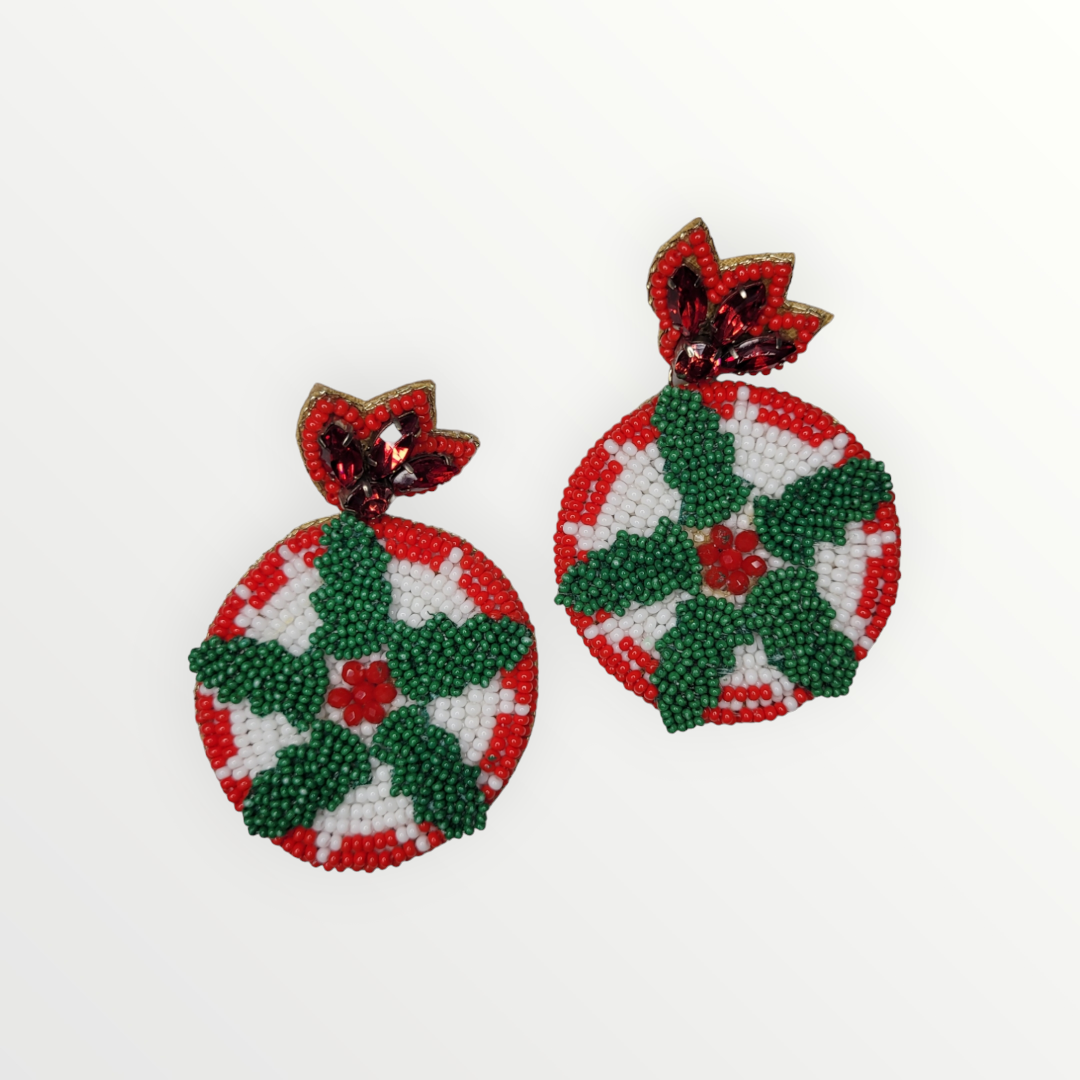 Christmas Poinsettia Beaded Earrings-Earrings-LouisGeorge Boutique-LouisGeorge Boutique, Women’s Fashion Boutique Located in Trussville, Alabama