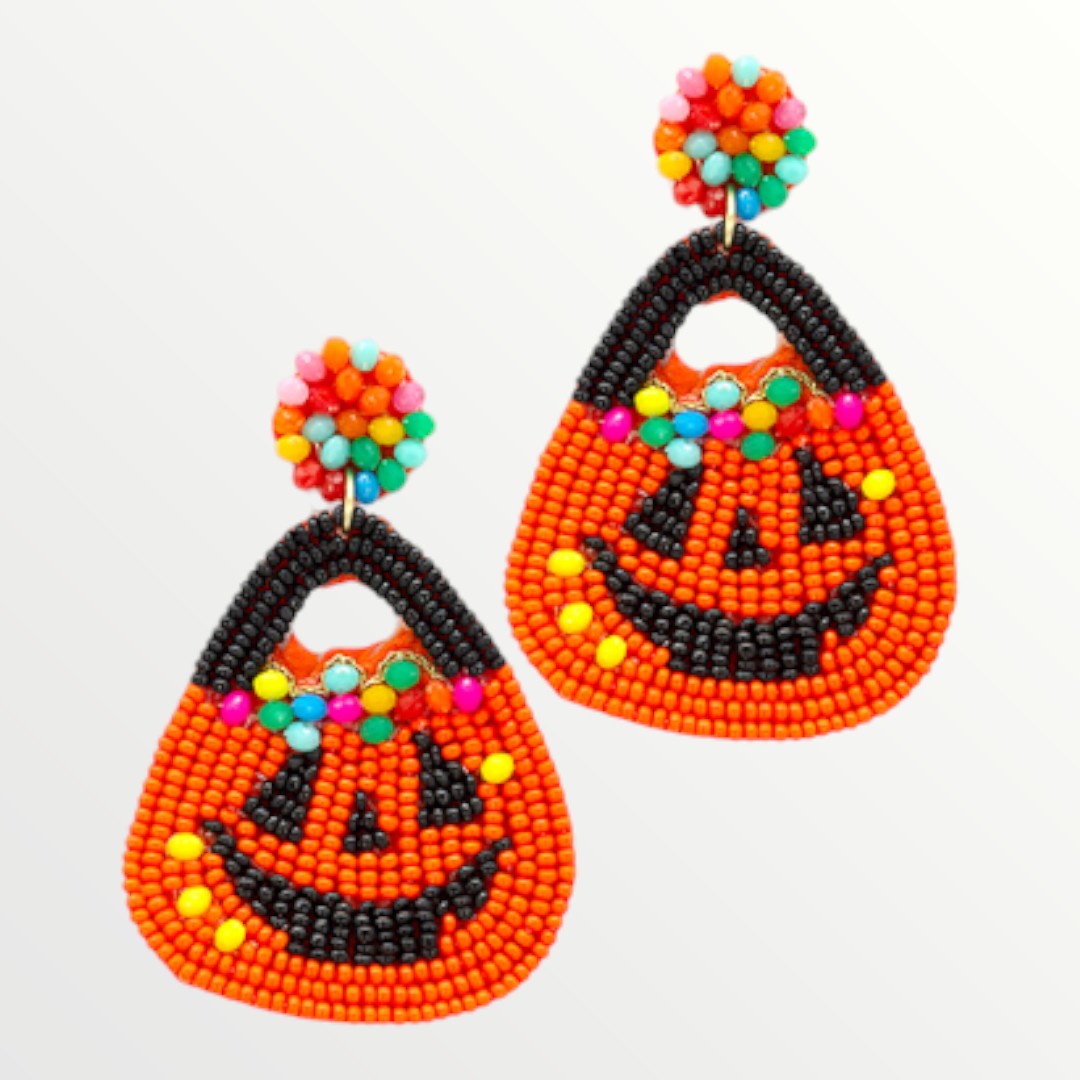 Jack-O'-Lantern Candy Bucket Beaded Earrings-Earrings-LouisGeorge Boutique-LouisGeorge Boutique, Women’s Fashion Boutique Located in Trussville, Alabama