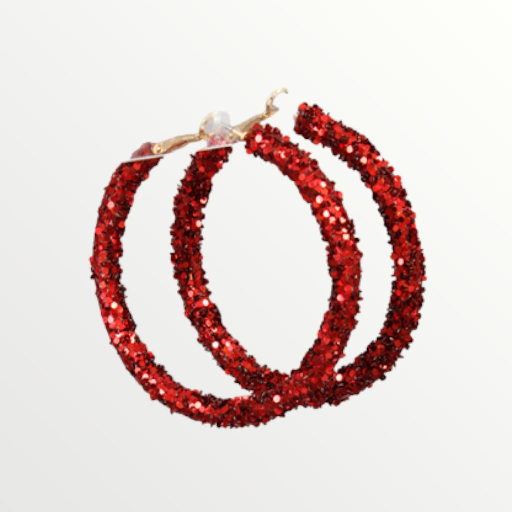Red Glitter Hoops-Earrings-LouisGeorge Boutique-LouisGeorge Boutique, Women’s Fashion Boutique Located in Trussville, Alabama