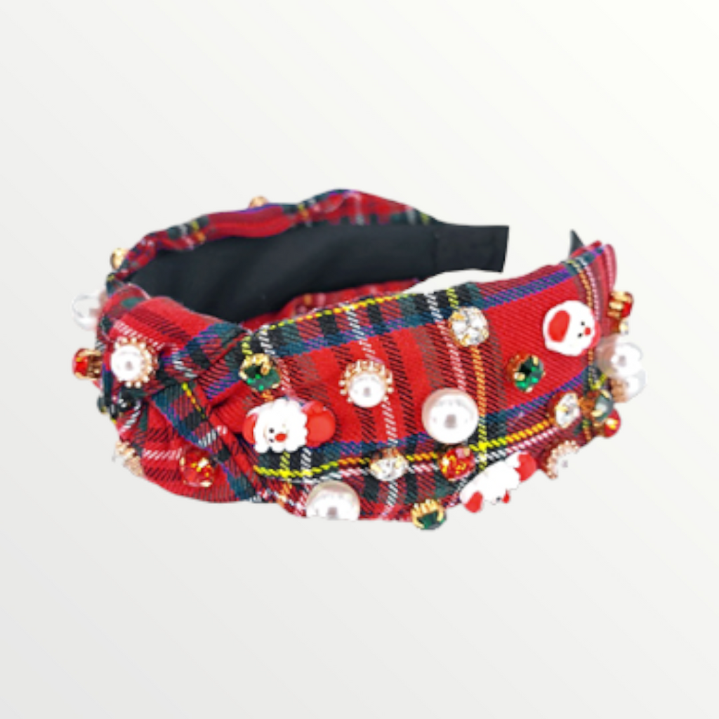 Red Tartan Plaid Holiday Embellished Headband-Headband-LouisGeorge Boutique-LouisGeorge Boutique, Women’s Fashion Boutique Located in Trussville, Alabama