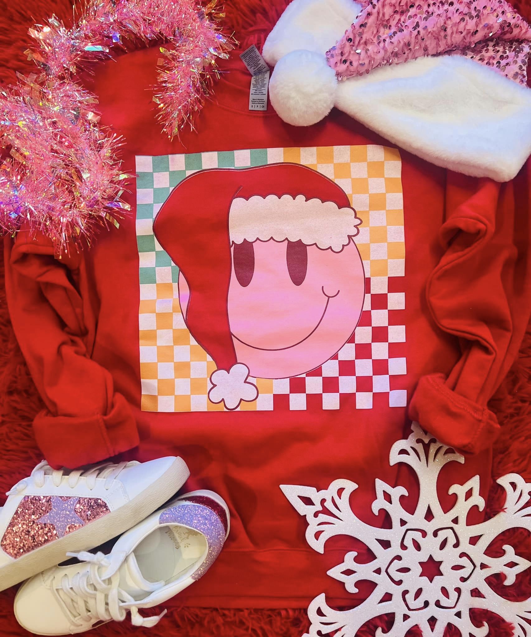 Merry Christmas Happy Sweatshirt - Red - Plus/Regular-Graphic Sweatshirt-LouisGeorge Boutique-LouisGeorge Boutique, Women’s Fashion Boutique Located in Trussville, Alabama