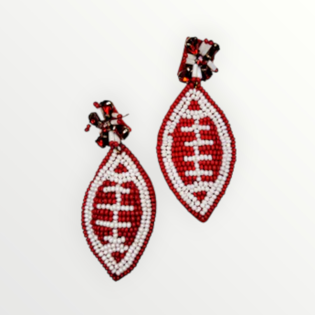 Luxe Red & White Beaded Football Earrings-Earrings-LouisGeorge Boutique-LouisGeorge Boutique, Women’s Fashion Boutique Located in Trussville, Alabama