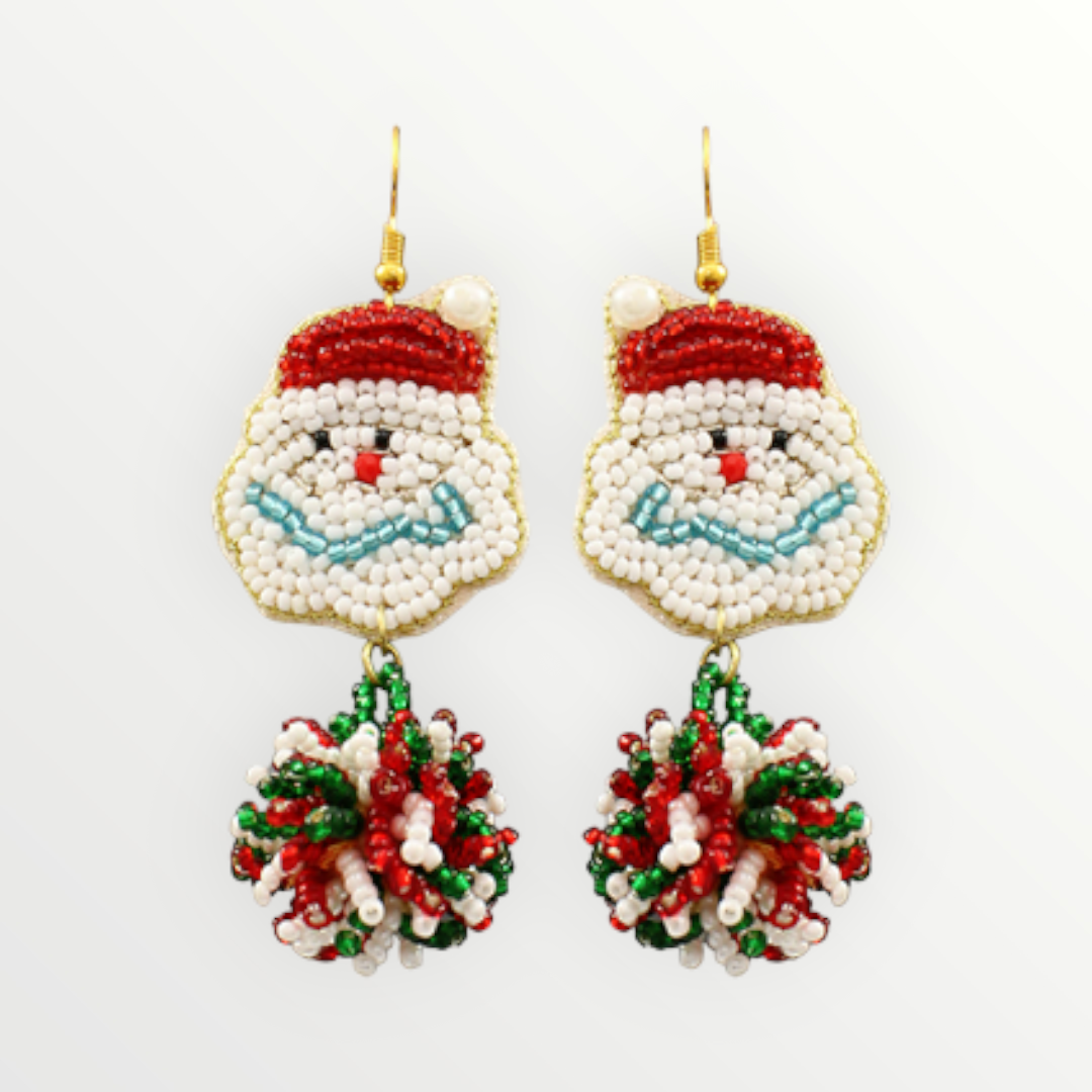 Beaded Santa Pom Pom Earrings-Earrings-LouisGeorge Boutique-LouisGeorge Boutique, Women’s Fashion Boutique Located in Trussville, Alabama