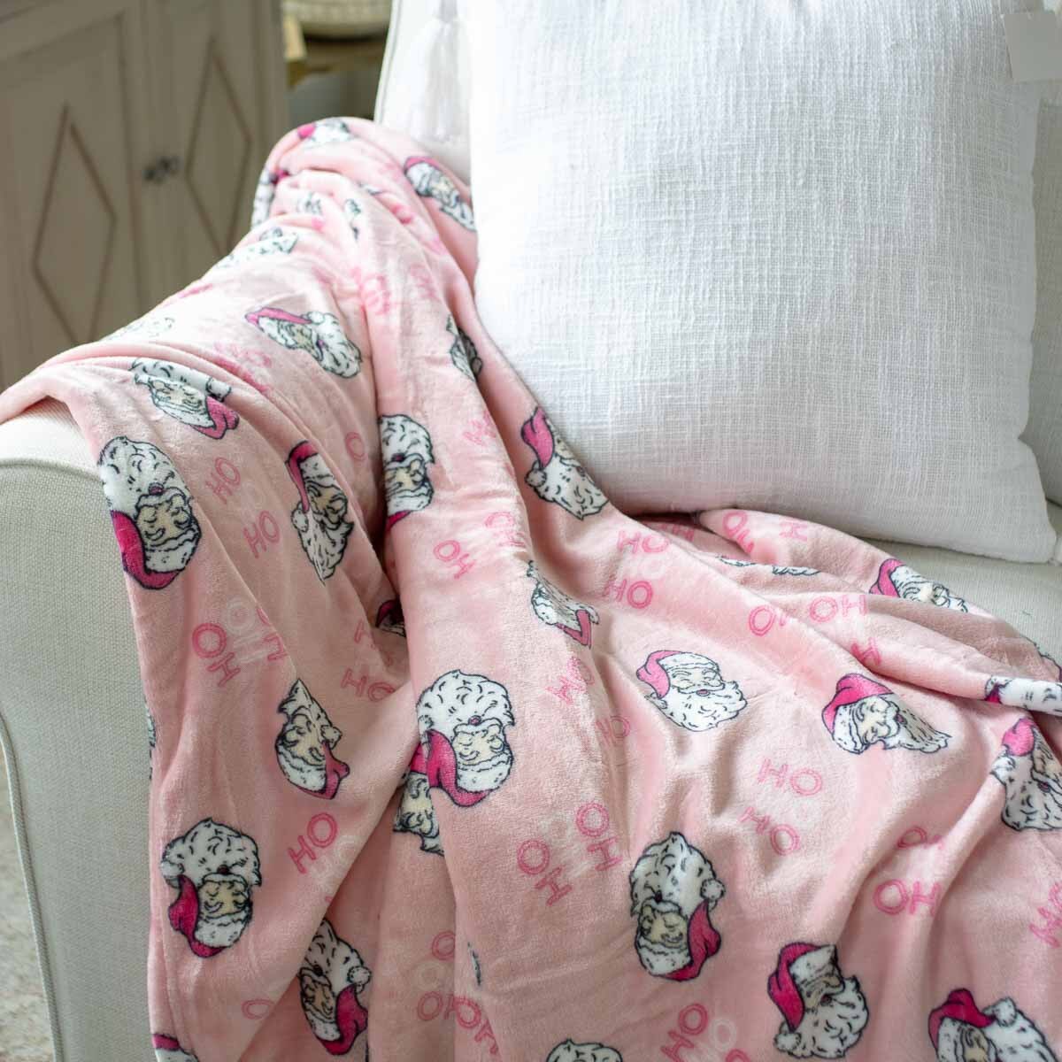 HoHoHo Santa Throw - Pink-Blanket Throw-The Royal Standard-LouisGeorge Boutique, Women’s Fashion Boutique Located in Trussville, Alabama