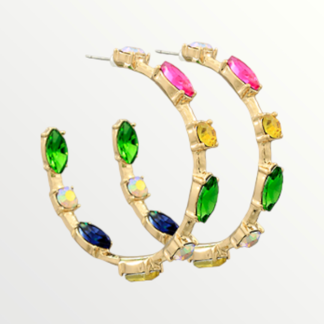 Bright Jeweled Gold Hoops-Earrings-LouisGeorge Boutique-LouisGeorge Boutique, Women’s Fashion Boutique Located in Trussville, Alabama
