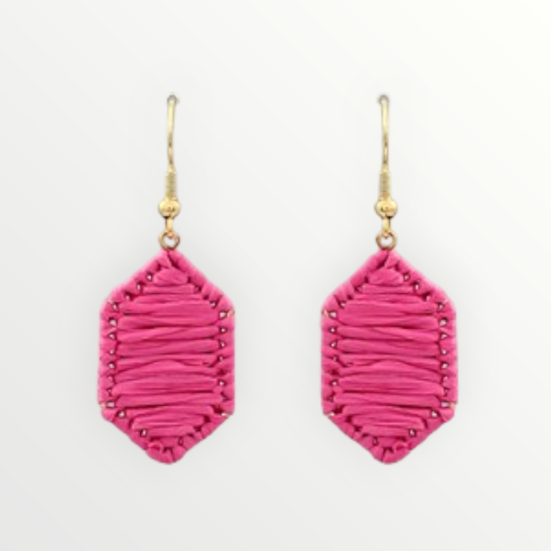 Raffia Hexagon Pink Earrings-Earrings-LouisGeorge Boutique-LouisGeorge Boutique, Women’s Fashion Boutique Located in Trussville, Alabama