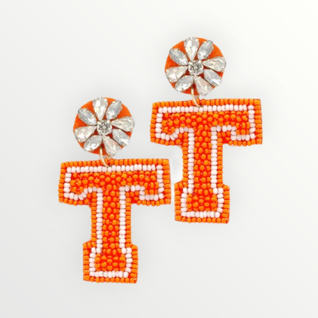 Luxe Orange & White Tennessee Beaded Earrings-Earrings-LouisGeorge Boutique-LouisGeorge Boutique, Women’s Fashion Boutique Located in Trussville, Alabama