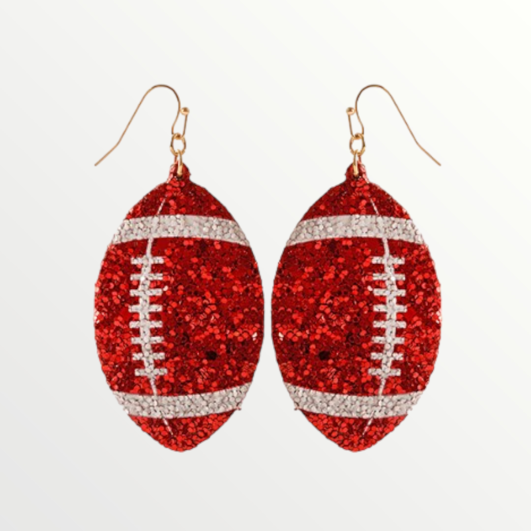 Red & Silver Football Glitter Earrings-Earrings-LouisGeorge Boutique-LouisGeorge Boutique, Women’s Fashion Boutique Located in Trussville, Alabama