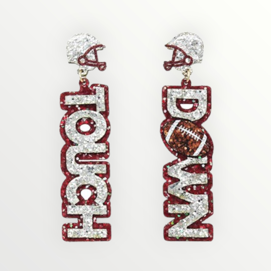Red & Silver Touchdown Glitter Earrings-Earrings-LouisGeorge Boutique-LouisGeorge Boutique, Women’s Fashion Boutique Located in Trussville, Alabama