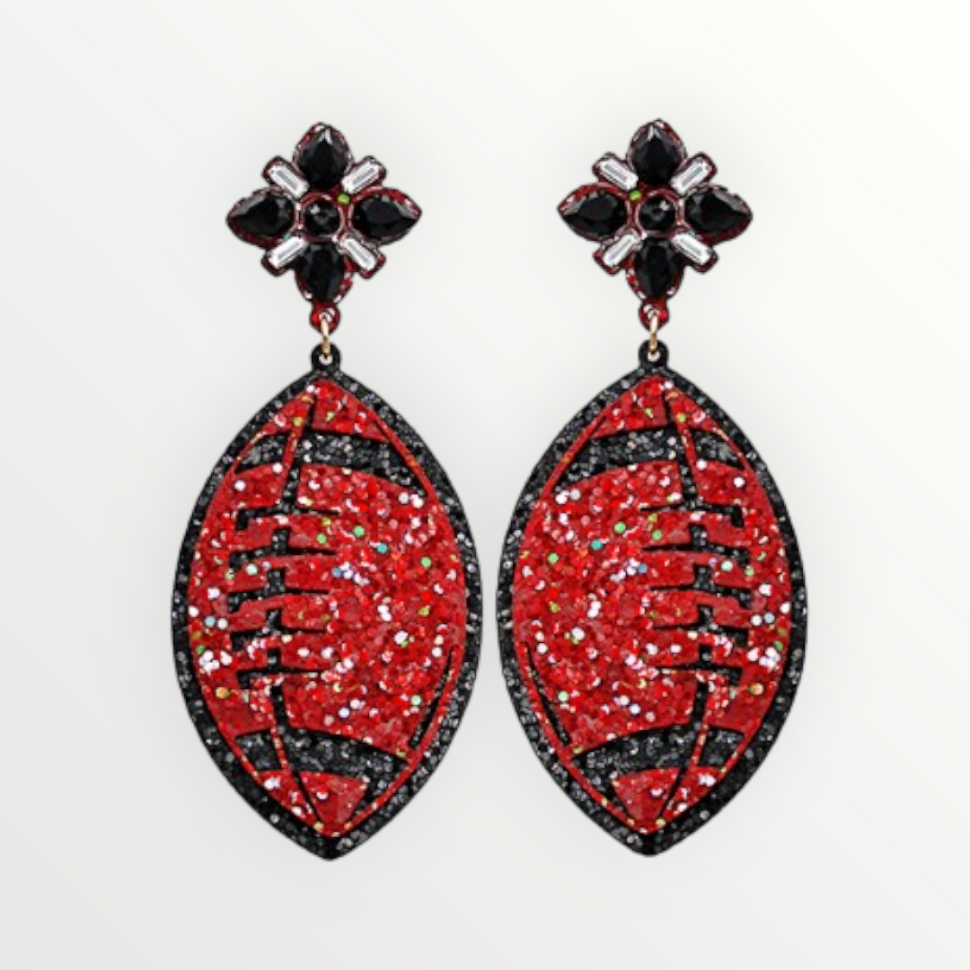 Luxe Red & Black Football Glitter Earrings-Earrings-LouisGeorge Boutique-LouisGeorge Boutique, Women’s Fashion Boutique Located in Trussville, Alabama