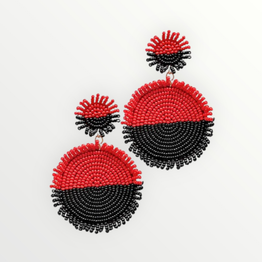 Red & Black Color Block Double Beaded Disc Earrings-Earrings-LouisGeorge Boutique-LouisGeorge Boutique, Women’s Fashion Boutique Located in Trussville, Alabama